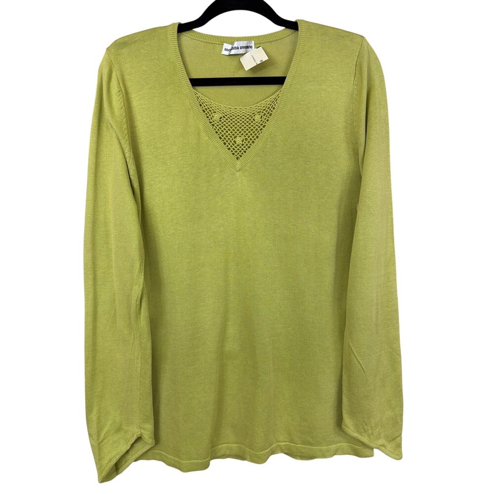NWT Vintage Montana Avenue Green V Neck Silk Blend Top Floral Knit Side Slits XL